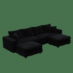 Dreamy Corduroy Cloud 4-Seat Sofa with 2 Ottomans, Handy Convertible Lounge Chair for Apartment Office, 102.5'' L x 35.5"W x 25.5" H, Black