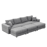 Plush Corduroy Cloud 4-Seat Sofa with 3 Ottomans, Comfy Convertible Lounge Chair for Apartment Office, 102.5'' L x 35.5"W x 25.5" H, Grey
