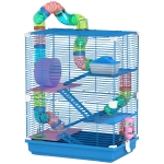 PawHut 5 Tiers Hamster Cage Portable Animal Travel Carrier w/ Exercise Wheels Tube, Blue