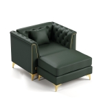 Elegant 2-Piece Chesterfield Sofa with Button Tufting and Metal Trim, Chic Faux Leather Ottoman with Pillow, 40'' L x 30.5" W x 30.5" H, Green
