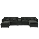 Modern L-Shaped Sectional with Reversible Chaise and USB Port, Chic Sofa with Storage Drawer and Cup Holder, 137'' L x 58" W x 31" H, Black