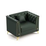 Elegant Chesterfield Armchair with Button Tufting, Chic Faux Leather Couch with Metal Trim and Pillow, 40'' L x 30.5" W x 30.5" H, Green