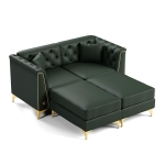Elegant 2-Seater Chesterfield Sofa with Button Tufting, Faux Leather Couch with Metal Trim and 2 Pillows, 61.5'' L x 30.5" W x 30.5" H, Green