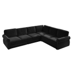 Modern L-Shaped Sectional with Pull-Out Bed, Chic Sleeper Couch with Nailhead Trim and Rolled Arms, 118'' L x 86.5" W x 36.5" H, Black