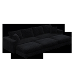 Cozy Corduroy Cloud 4-Seat Sofa with 3 Ottomans, Handy Convertible Lounge Chair for Apartment Office, 102.5'' L x 35.5"W x 25.5" H, Black