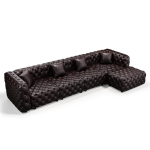 Sleek Faux Leather Sectional Sofa with Button Tufting, Inviting Modular 4-Seater Couch for Living Room, 134.5'' L x 36.5"W x 29" H, Dark Brown