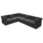 Elegant L-Shaped Sectional with Pull-Out Bed, Soft Velvet Sleeper Sofa with Tufting and Gold Trim, 115.5'' L x 87.5" W x 29" H, Dark Gray