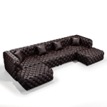 Refined Faux Leather Sectional Sofa with Button Tufting, Cozy Modular 4-Seater Couch for Living Room, 134.5'' L x 36.5"W x 29" H, Dark Brown