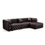 Modern Faux Leather Sectional Sofa Set with Button Tufting, Modular 3-Seater Couch for Living Room, 105.5'' L x 36.5"W x 29" H, Dark Brown