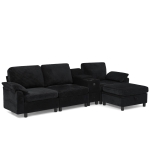 Modern Modular Sectional with All-in-One Storage, Chic L-Shaped Sofa with Cup Holder and Liftable Ottoman, 108.5'' L x 56.5" W x 32" H, Black