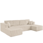 U-Shaped Modular Sectional with Plush Foam and Springs, Cozy Corduroy Sleeper Couch with No Assembly, 161'' L x 80.5" W x 24.5" H, Beige