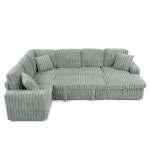 Modern Striped Corduroy U-Shaped Sofa with Pull-Out Bed, Versatile Storage Chaise Couch for Living Room Bedroom, 114'' L x 90"W x 37" H, Grey