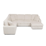 Cozy Striped Corduroy U-Shaped Sofa with Pull-Out Bed, Versatile Storage Chaise Couch for Living Room Bedroom, 114'' L x 90"W x 37" H, Beige