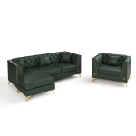 Elegant Chesterfield Sofa Set with Button Tufting, Chic Faux Leather Couch with 4 Pillows and Ottoman, 81.5'' L x 30.5" W x 30.5" H, Green