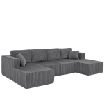 Cozy U-Shaped Modular Sectional with Foam and Springs, Chic Corduroy Sleeper Couch with No Assembly, 161'' L x 80.5" W x 24.5" H, Dark Gray