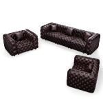 Trendy Faux Leather Sectional Sofa with Button Tufting, Durable Modular 5-Seater Couch for Living Room, 105.5'' L x 36.5"W x 29" H, Dark Brown