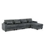 Smart Corduroy Modular Sectional Sofa with Detachable Footrest, Modern L-Shaped Couch for Living Room, 124.5'' L x 31.5"W x 30" H, Dark Gray