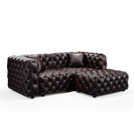 Modern Faux Leather Modular Sofa with Button Tufting and Ottoman, Elegant Sectional Couch for Living Room, 77'' L x 36.5" W x 29" H, Dark Brown