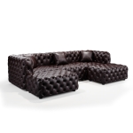 Classic Faux Leather Sectional Sofa with Button Tufting, Flexible Modular 3-Seater Couch for Living Room, 105.5'' L x 36.5"W x 29" H, Dark Brown