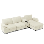 Modern Modular Sectional with All-in-One Storage, Chic L-Shaped Sofa with Cup Holder and Liftable Ottoman, 108.5'' L x 56.5" W x 32" H, Beige