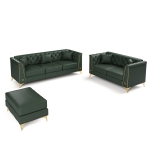Elegant Modular Chesterfield Sofa with Button Tufting, Versatile Faux Leather Couch with 5 Pillows, 81.5'' L x 30.5" W x 30.5" H, Green
