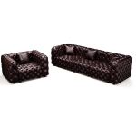 Premium Faux Leather Sectional Sofa with Button Tufting, Stylish Modular 3-Seater Couch for Living Room, 105.5'' L x 36.5"W x 29" H, Dark Brown