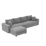 Soft Corduroy Cloud 4-Seat Sofa with Movable Ottoman, Practical Convertible Lounge Chair for Living Room, 102.5'' L x 35.5"W x 25.5" H, Grey