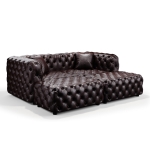 Modern Faux Leather Modular Sofa with Button Tufting and 2 Ottomans, Elegant Sectional Couch for Living Room, 77'' L x 36.5" W x 29" H, Dark Brown
