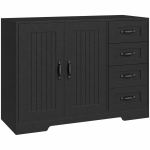 HOMCOM Modern Sideboard Buffet Cabinet with 4 Drawers and 2 Beadboard Doors, Kitchen Storage Cabinet, Black