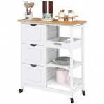 HOMCOM Rolling Kitchen Cart, Kitchen Island with Wood Top, Shelves & Drawers for Dining Area, White