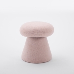 Cozy Mushroom Ottoman with Teddy Upholstery and 360° Swivel, Chic Footstool with Non-Slip Feet and No Assembly, 16'' L x 16" W x 17.5" H, Pink