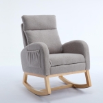 Snug Teddy Fabric Rocking Chair with Adjustable Footstool, Ergonomic Nursery Chair for Living Room, 35-49'' L x 27.5"W x 40-41.5" H, Light Gray