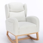 Elegant Teddy Fabric Rocking Chair with Ergonomic Backrest and Plush Filling, Accent Chair with Wooden Legs, 38'' L x 28" W x 40" H, Ivory