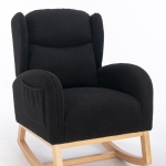 Cozy Teddy Fabric Rocking Chair with Wingback and Larger Seat, Ergonomic Nursery Chair for Living Room Bedroom, 38'' L x 28"W x 40" H, Black