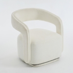 Cozy Chenille Swivel Accent Armchair with Curved Backrest, Stylish Barrel Leisure Chair for Living Room Study, 27.5'' L x 25.5"W x 29" H, White