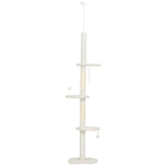 PawHut 88.5"-100.5" Floor to Ceiling Cat Tree, Cat Tower with Scratching Posts, Cloud Shaped Platforms, Dangling Balls, Cream