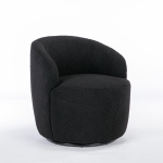 Cozy Teddy Fabric Swivel Accent Chair with Ergonomic Backrest, Classic Barrel Armchair with 360° Rotation, 25.5'' L x 25.5" W x 27.5" H, Black