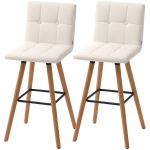 HOMCOM Modern Bar Stools Set of 2, 38" Upholstered Kitchen Island Stool with Solid Wood Legs, White