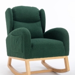 Elegant Teddy Fabric Rocking Chair with Ergonomic Backrest and Plush Filling, Accent Chair with Wooden Legs, 38'' L x 28" W x 40" H, Green