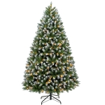 HOMCOM 6ft Pre-lit Artificial Christmas Tree White-Tipped Hinged Full Xmas Tree with 1020 Tips