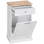 HOMCOM 10 Gallon Tilt Out Trash Cabinet, Wooden Hidden Trash Can with Storage Drawer for Kitchen, Laundry Hamper Cabinet for Bathroom, White