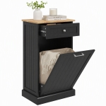 HOMCOM 10 Gallon Tilt Out Trash Cabinet, Wooden Hidden Trash Can with Storage Drawer for Kitchen, Laundry Hamper Cabinet for Bathroom, Black