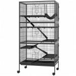 PawHut 6-Tier Rolling Small Animal Cage, Deluxe Rabbit Cage, Ferret Cage for Mink Chinchilla Kitten Rabbit Charcoal Grey