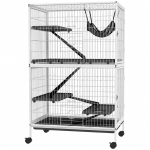 PawHut 50" H Rolling Small Animal Cage with Hammock, Ferret Cage, Chinchilla Cage, Pet Habitat, wIth 4 Doors, Removable Tray