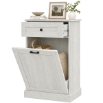 HOMCOM Kitchen Tilt Out Trash Bin Cabinet Free Standing Storage Cabinet with Drawer, Light Gray