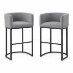Set of 2 Counter-Height Stools with Chenille Upholstery, Soft Dining Chairs with Armrests and Footrests, 22'' L x 20" W x 36" H, Light Grey