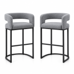 Soft Set of 2 Counter-Height Bar Stools with Chenille, Ergonomic Kitchen Chairs with Metal Legs and Footrests, 22'' L x 20" W x 36" H, Light Grey