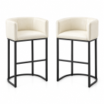 Elegant Set of 2 Counter-Height Bar Stools with PU Leather, Comfortable Kitchen Chairs with Armrests and Footrests, 22'' L x 20" W x 36" H, Beige