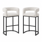Modern Set of 2 Counter-Height Bar Stools with Chenille Upholstery, Ergonomic Kitchen Chairs with Metal Legs, 22'' L x 20" W x 36" H, White