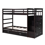 Elegant Twin-over-Twin Bunk Bed with Trundle and 4 Storage Drawers, Sturdy Bed with Staircase and Slat Kit, 97" L x 42.5" W x 65.5" H, Espresso